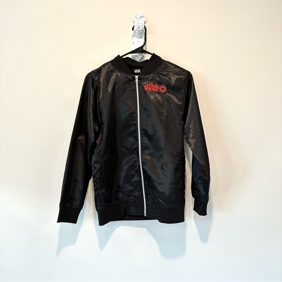 Star Wars Satin Jacket Tie Fighter Full Zip Bomber Jacket Stitch Logo Youth XL - Picture 2 of 13